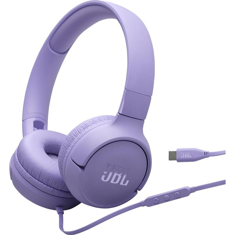 JBL Tune 520C On-Ear Headphones, Wired, Built-in Microphone, Purple