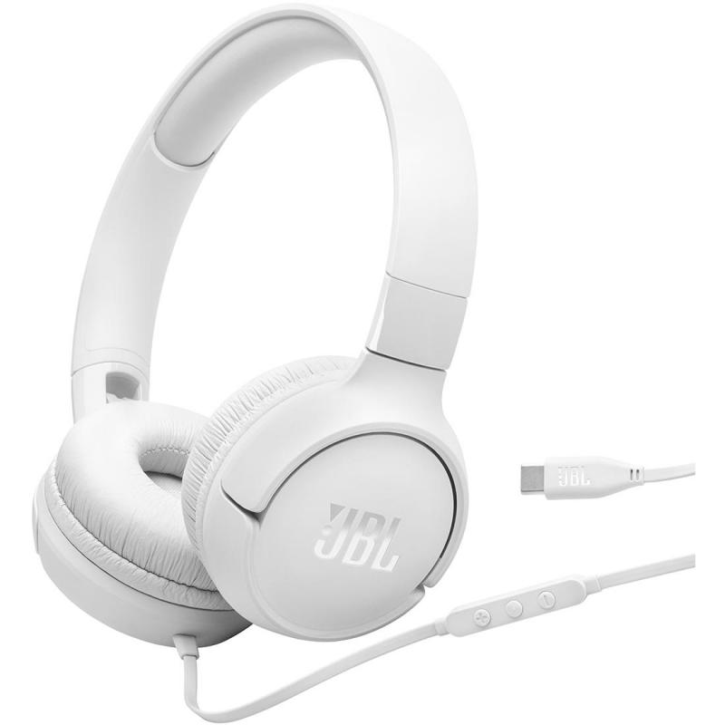 JBL Tune 520C On-Ear Headphones, Wired, Built-in Microphone, White
