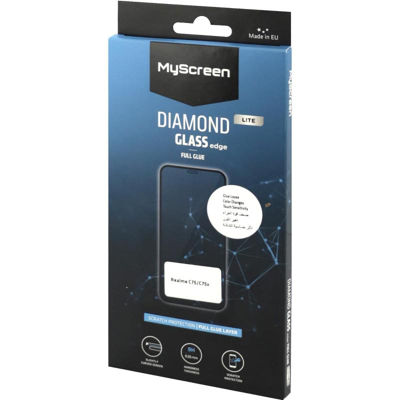 MyScreenPROTECTOR DIAMOND GLASS edge Lite Smartphone Screen Protector, for Realme C75, Full Glue, Black