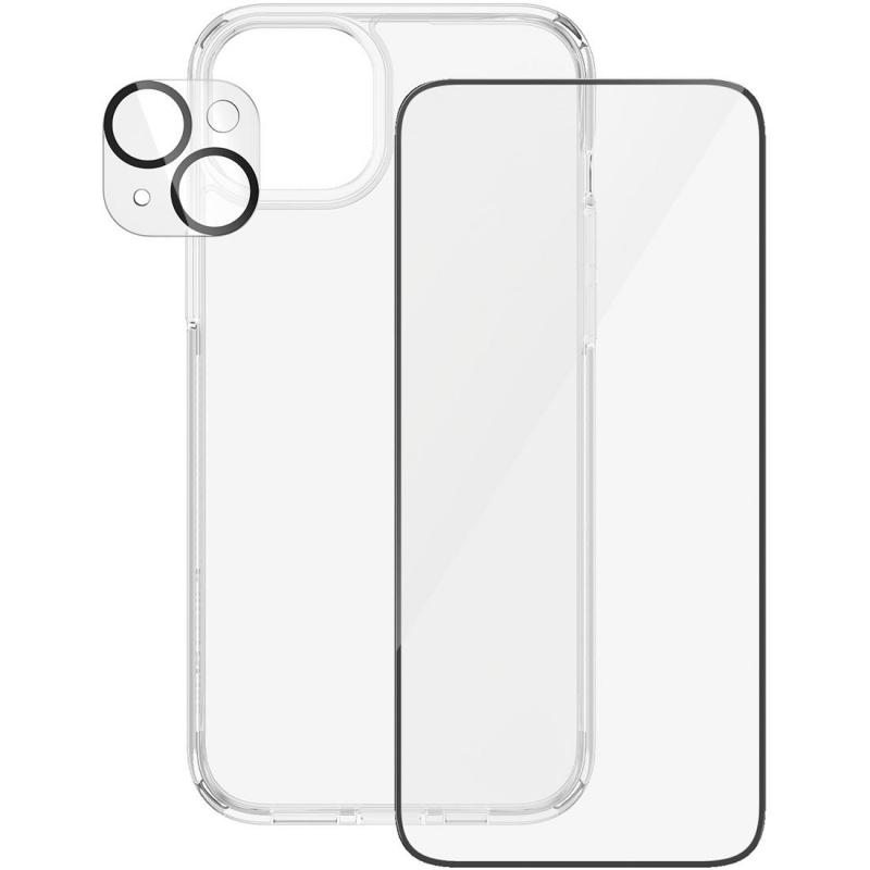 3-in-1 Pack Hard Case with D3O Protection + Screen Protector + Camera Lens Protector Smartphone Case Bundle, for iPhone 15 Plus, Clear