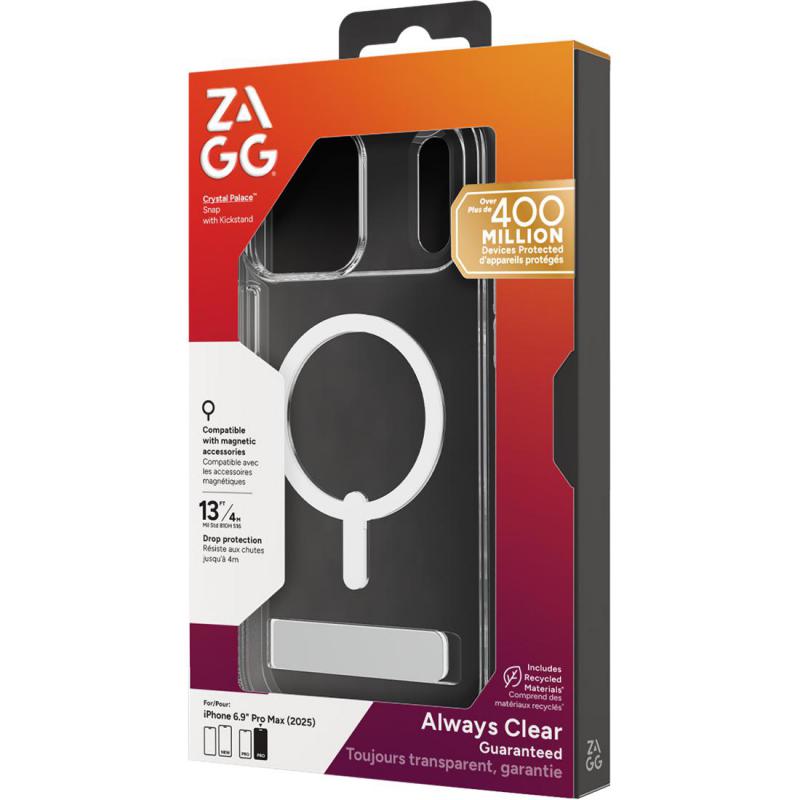 Zagg Crystal Palace Snap Kick Back Cover Mobile Case with MagSafe, for iPhone 17 Pro Max, Clear — 2