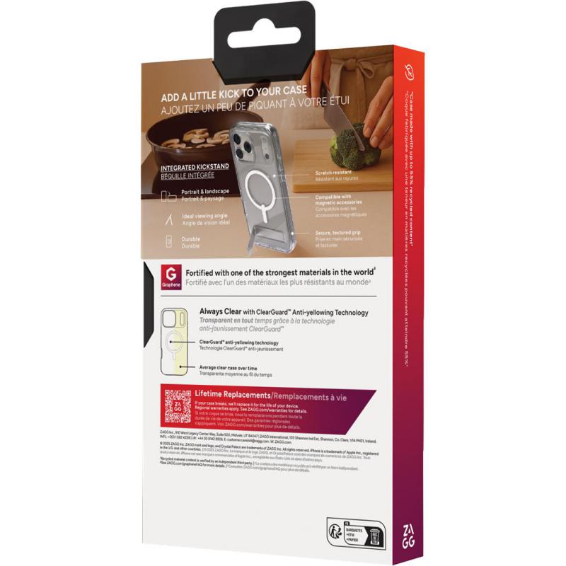 Zagg Crystal Palace Snap Kick Back Cover Mobile Case with MagSafe, for iPhone 17 Pro Max, Clear — 3