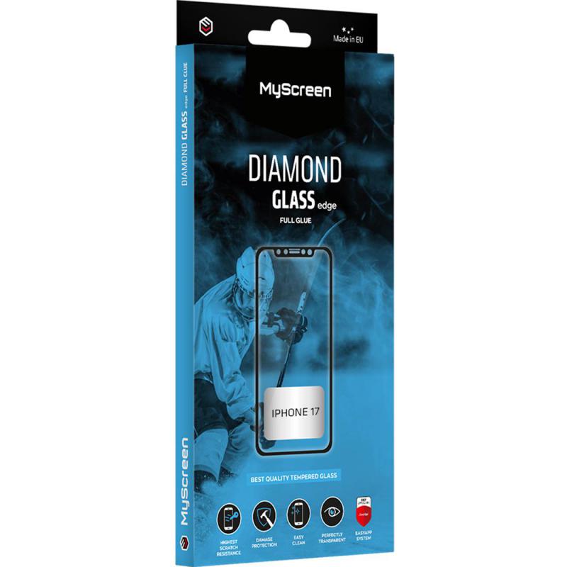 MyScreenPROTECTOR DIAMOND GLASS edge Smartphone Screen Protector, for iPhone 17, Full Glue, Black