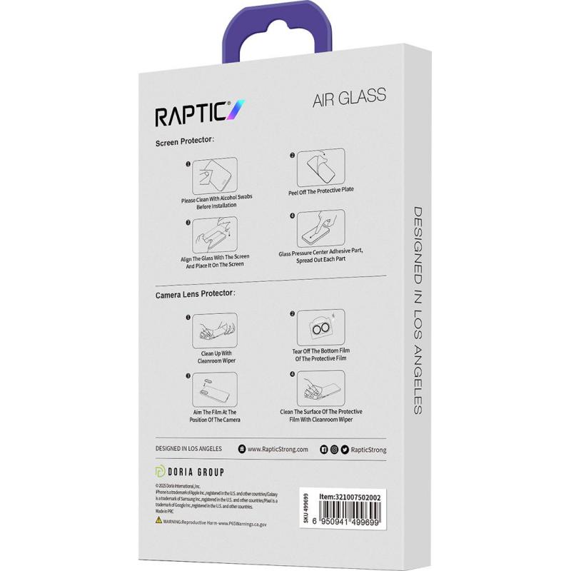 Raptic Air-Glass 2-in-1 Bundle: Tempered Glass + Camera Lens Protector Smartphone Display Protection, for iPhone 17, Clear — 3