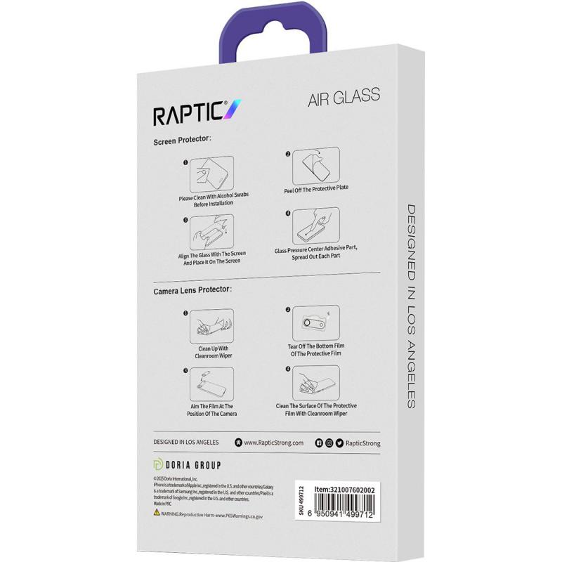 Raptic Air-Glass 2-in-1 Bundle: Tempered Glass + Camera Lens Protector Smartphone Display Protection, for iPhone Air, Clear — 3