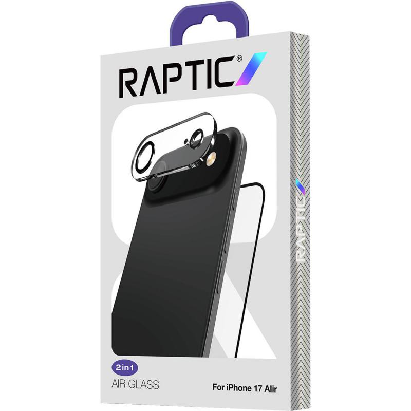 Raptic Air-Glass 2-in-1 Bundle: Tempered Glass + Camera Lens Protector Smartphone Display Protection, for iPhone Air, Clear — 2