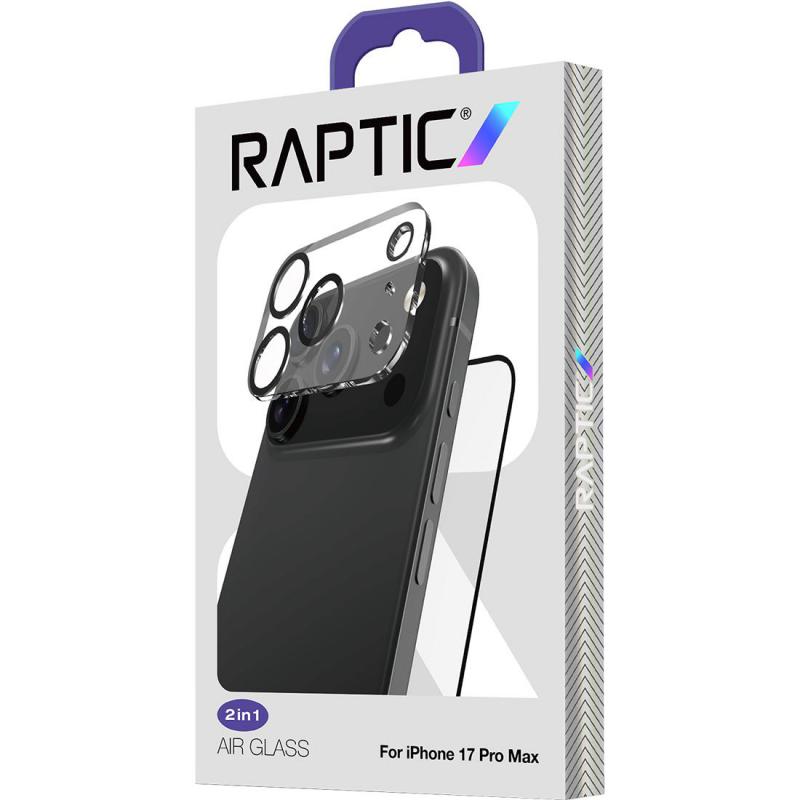Raptic Air-Glass 2-in-1 Bundle: Tempered Glass + Camera Lens Protector Smartphone Display Protection, for iPhone 17 Pro Max, Clear — 2
