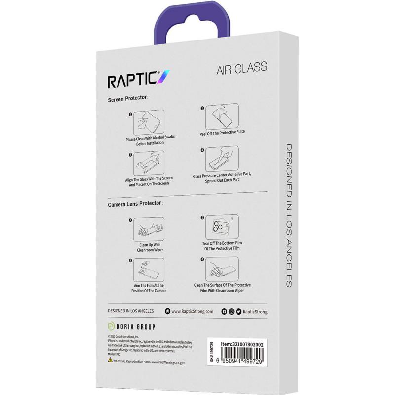 Raptic Air-Glass 2-in-1 Bundle: Tempered Glass + Camera Lens Protector Smartphone Display Protection, for iPhone 17 Pro Max, Clear — 3