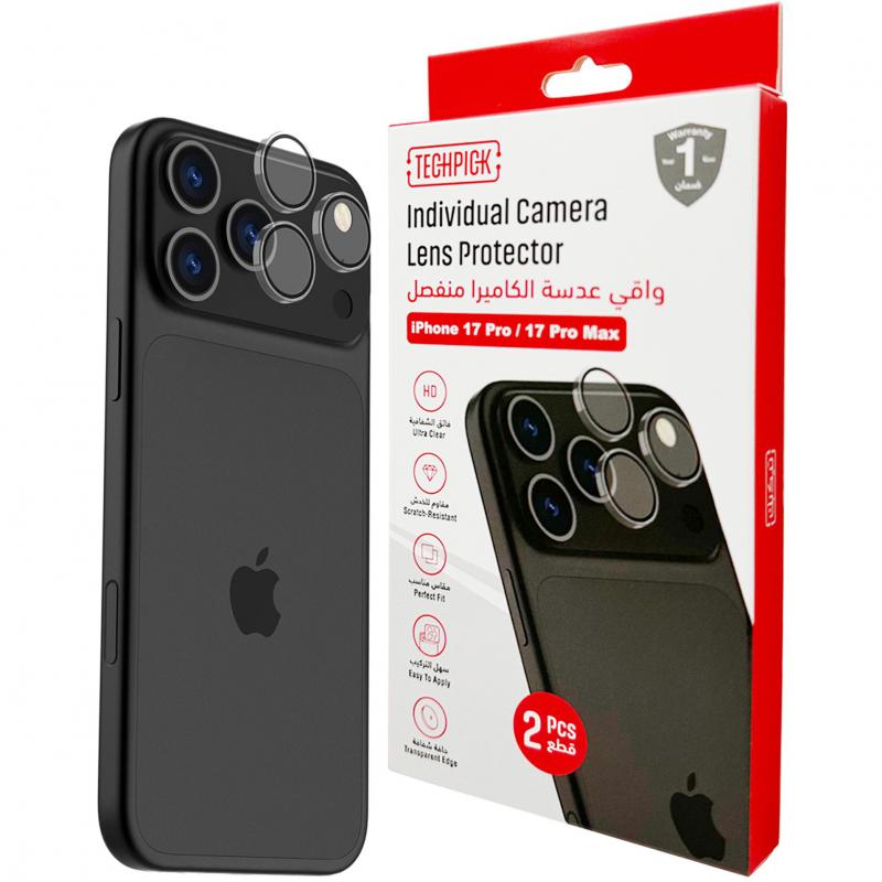 Techpick Camera Lens Protector (Individual Ring) Smartphone Camera Accessory, for Apple iPhone 17 Pro/iPhone 17 Pro Max, Clear
