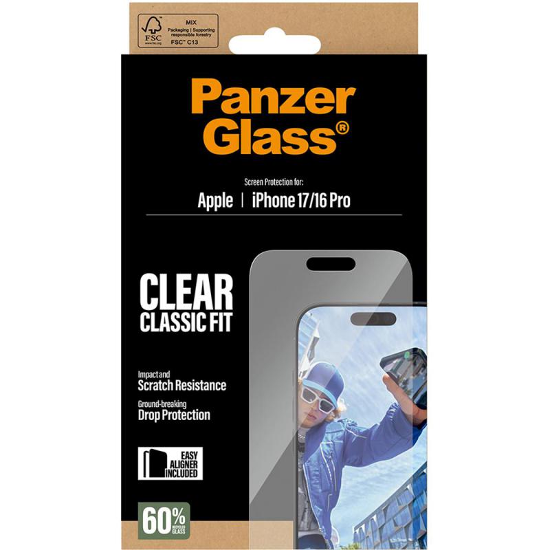 PanzerGlass Classic Fit Smartphone Screen Protector, for iPhone 17/iPhone 16 Pro, Tempered Glass, Clear — 3