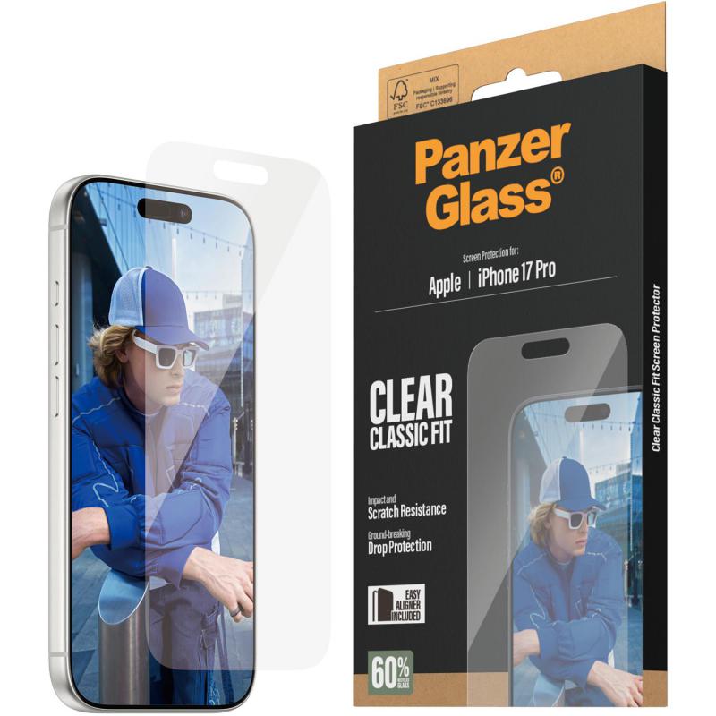PanzerGlass Classic Fit Smartphone Screen Protector, for iPhone 17 Pro, Tempered Glass, Clear
