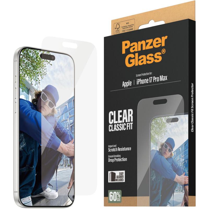 PanzerGlass Classic Fit Smartphone Screen Protector, for iPhone 17 Pro Max, Tempered Glass, Clear