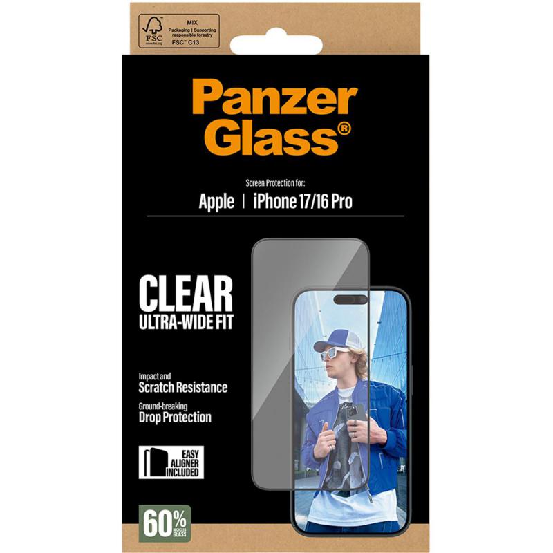 PanzerGlass Ultra-Wide Fit Smartphone Screen Protector, for iPhone 17/iPhone 16 Pro, Tempered Glass, Clear — 3
