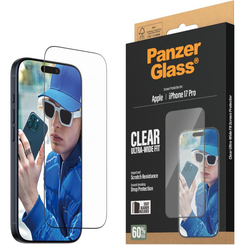 PanzerGlass Ultra-Wide Fit Smartphone Screen Protector, for iPhone 17 Pro, Tempered Glass, Clear