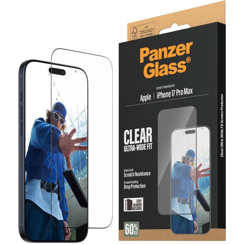 PanzerGlass Ultra-Wide Fit Smartphone Screen Protector, for iPhone 17 Pro Max, Tempered Glass, Clear