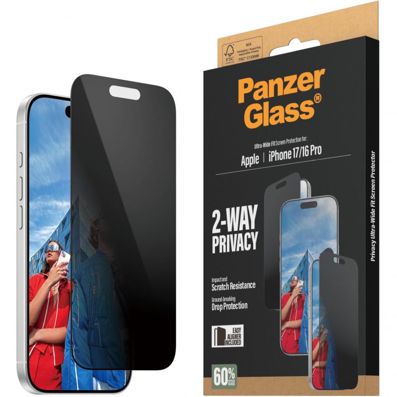 PanzerGlass Ultra-Wide Fit Smartphone Screen Protector, for iPhone 17/iPhone 16 Pro, Tempered Glass, Privacy