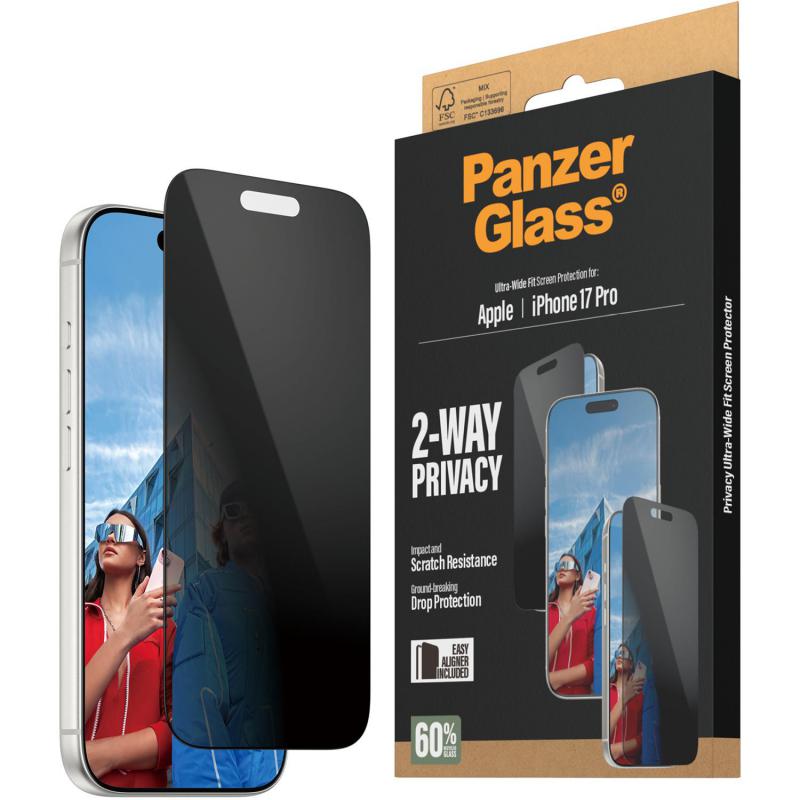 PanzerGlass Ultra-Wide Fit Smartphone Screen Protector, for iPhone 17 Pro, Tempered Glass, Privacy