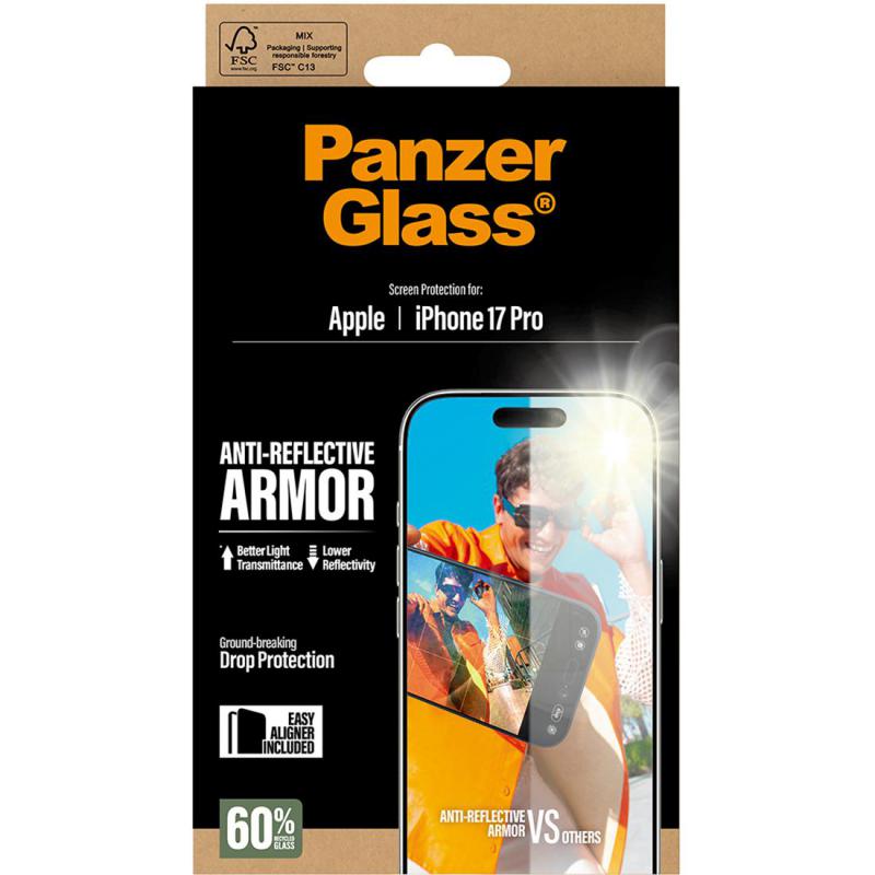 PanzerGlass Ultra-Wide Fit Anti-reflective Armor Smartphone Screen Protector, for iPhone 17 Pro, Tempered Glass, Anti-reflective — 3