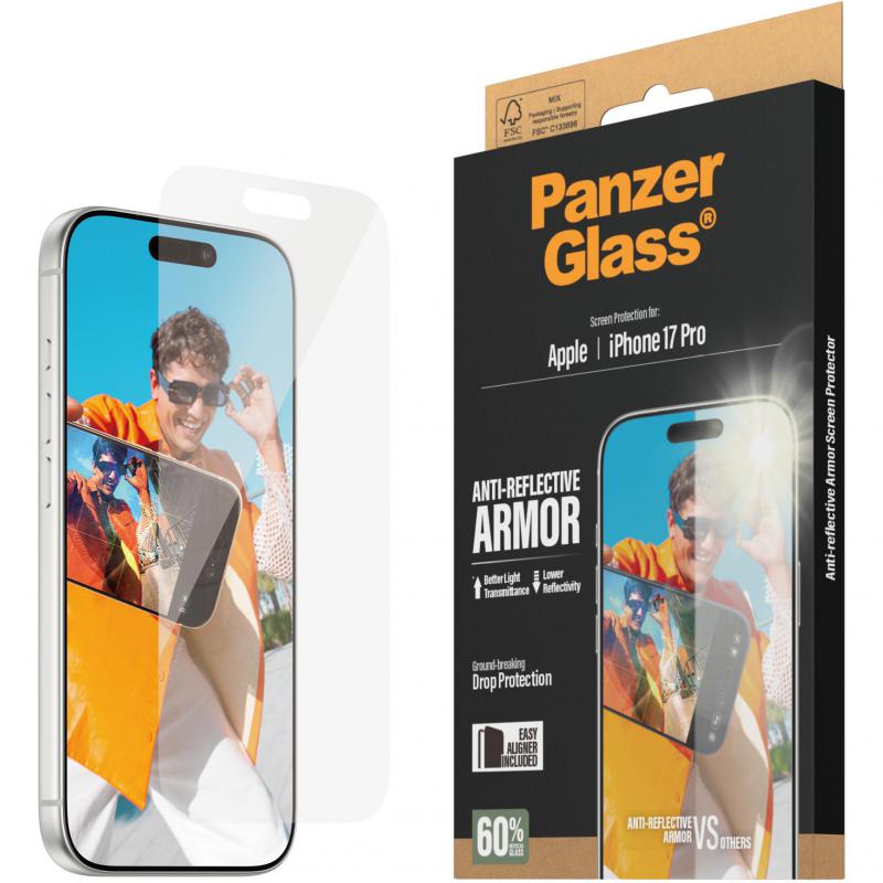PanzerGlass Ultra-Wide Fit Anti-reflective Armor Smartphone Screen Protector, for iPhone 17 Pro, Tempered Glass, Anti-reflective