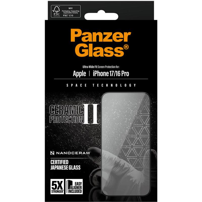 PanzerGlass Ultra-Wide Fit Ceramic II Smartphone Screen Protector, for iPhone 17/iPhone 16 Pro, Tempered Glass, Clear — 3