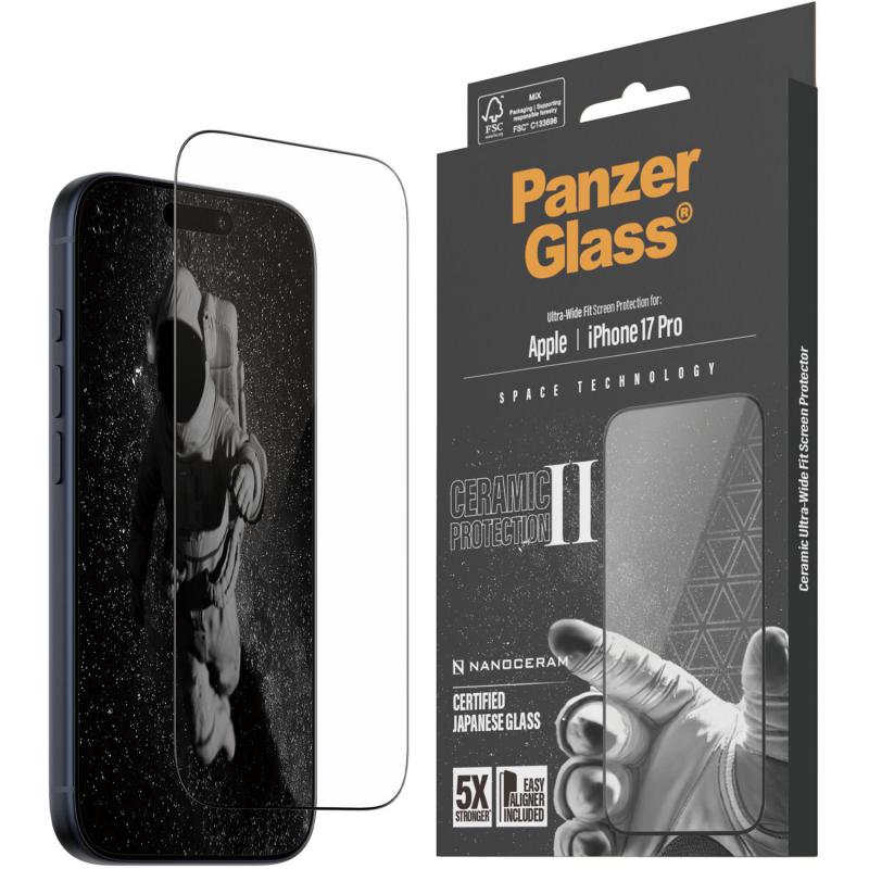 PanzerGlass Ultra-Wide Fit Ceramic II Smartphone Screen Protector, for iPhone 17 Pro, Tempered Glass, Clear