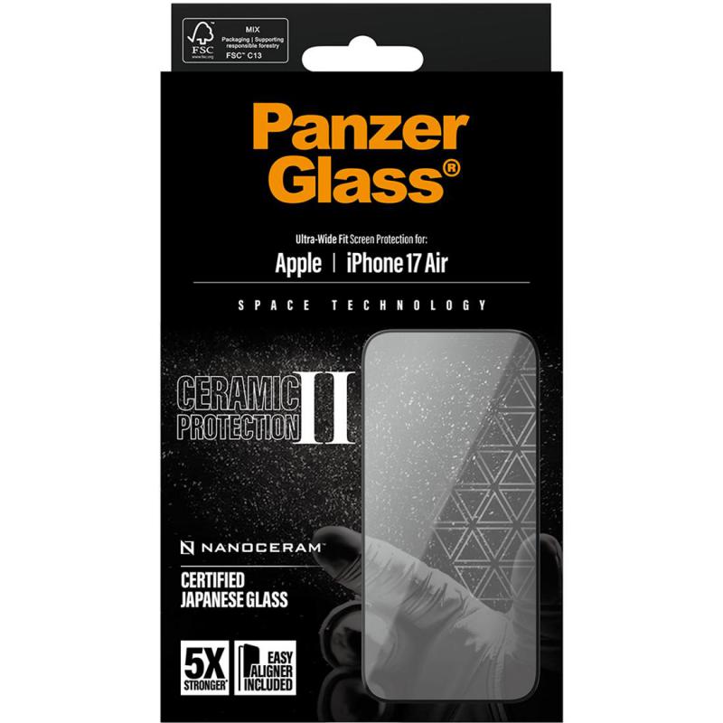PanzerGlass Ultra-Wide Fit Ceramic II Smartphone Screen Protector, for iPhone Air, Tempered Glass, Clear — 3