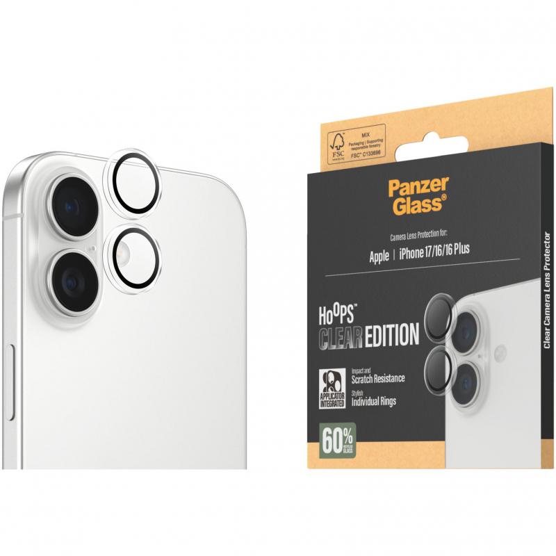 PanzerGlass Hoops Camera Lens Protector (Individual Ring) Smartphone Camera Accessory, for iPhone 17/iPhone 16/iPhone 16 Plus, Clear