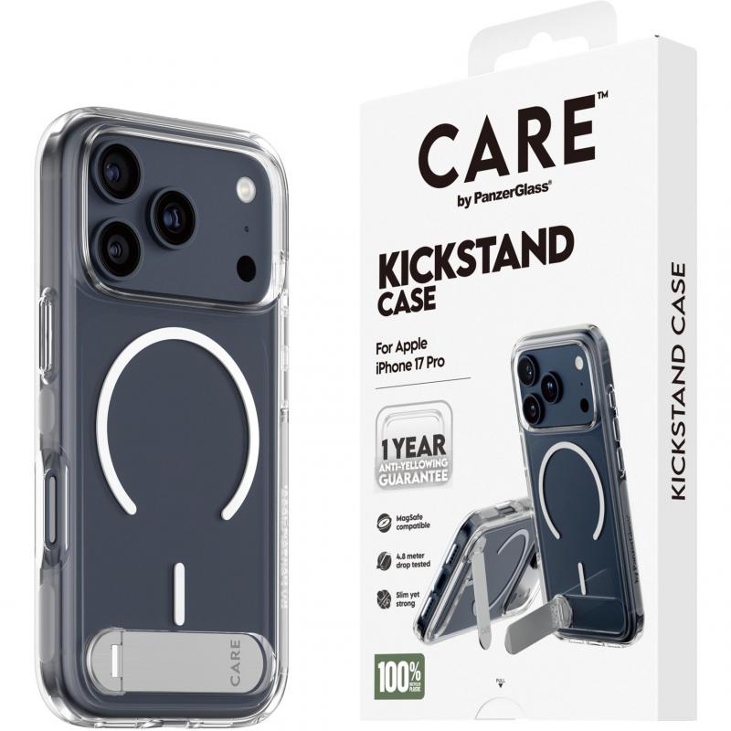 PanzerGlass Kickstand Back Cover Mobile Case with MagSafe, for iPhone 17 Pro, Transparent
