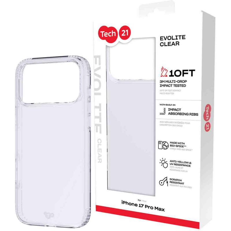 Tech21 EvoLite Back Cover Mobile Case, for iPhone 17 Pro Max, Clear