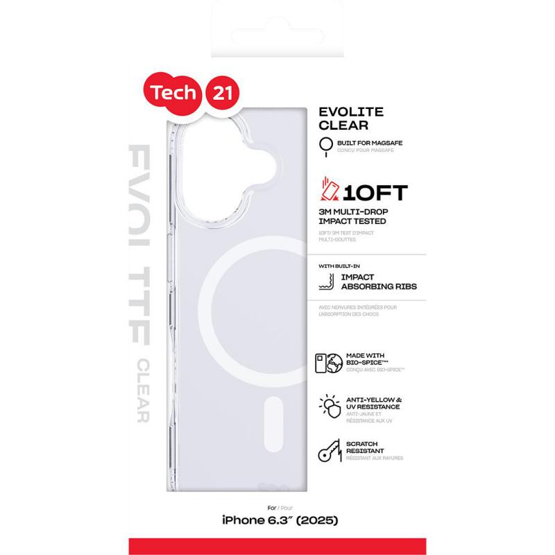 Tech21 EvoLite MagSafe Back Cover Mobile Case with MagSafe, for iPhone 17, Clear — 3
