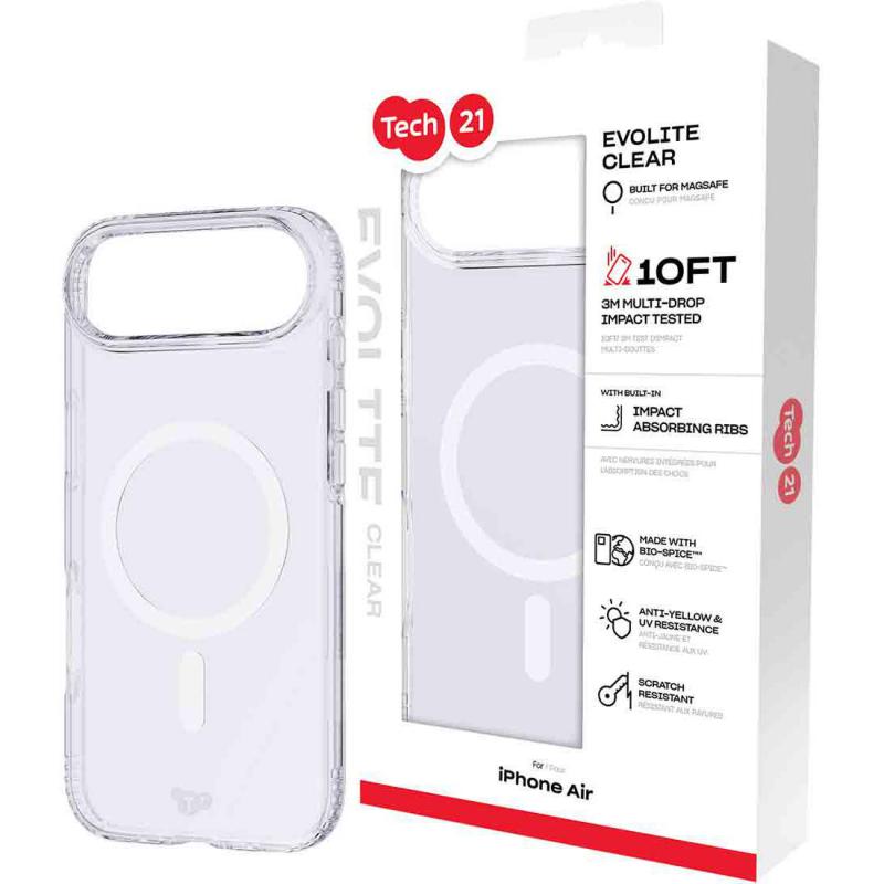 Tech21 EvoLite MagSafe Back Cover Mobile Case with MagSafe, for iPhone Air, Clear