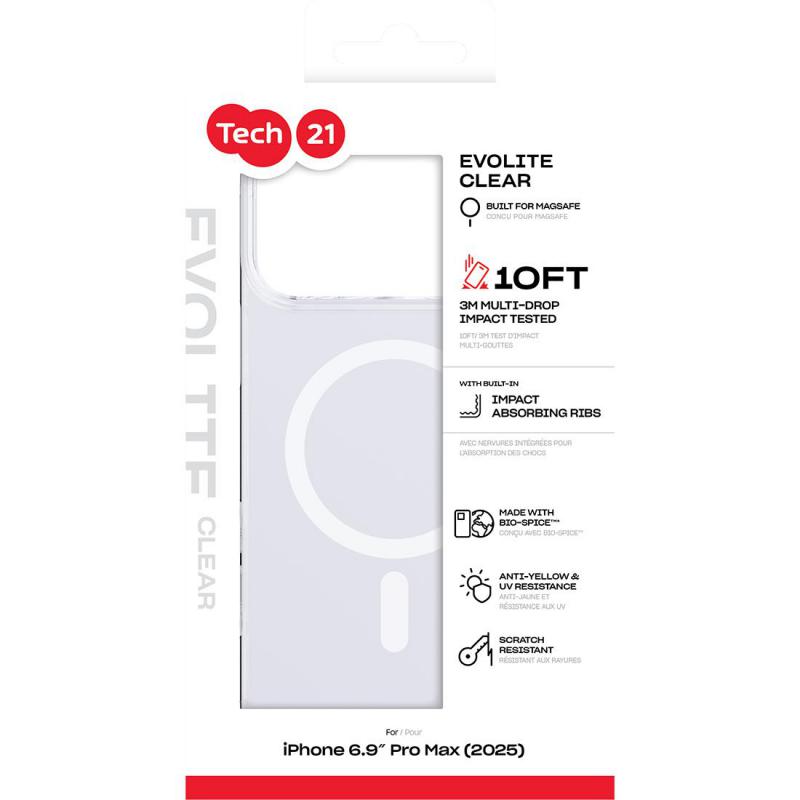 Tech21 EvoLite MagSafe Back Cover Mobile Case with MagSafe, for iPhone 17 Pro Max, Clear — 3