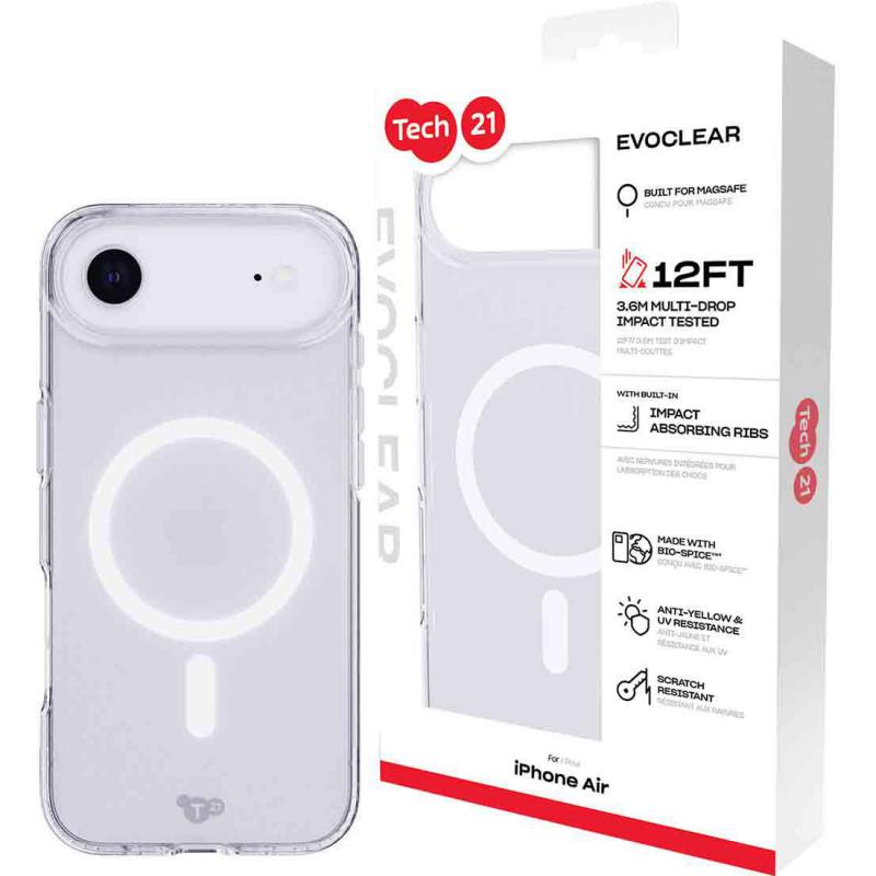 Tech21 EvoClear with MagSafe Back Cover Mobile Case with MagSafe, for iPhone Air, Clear
