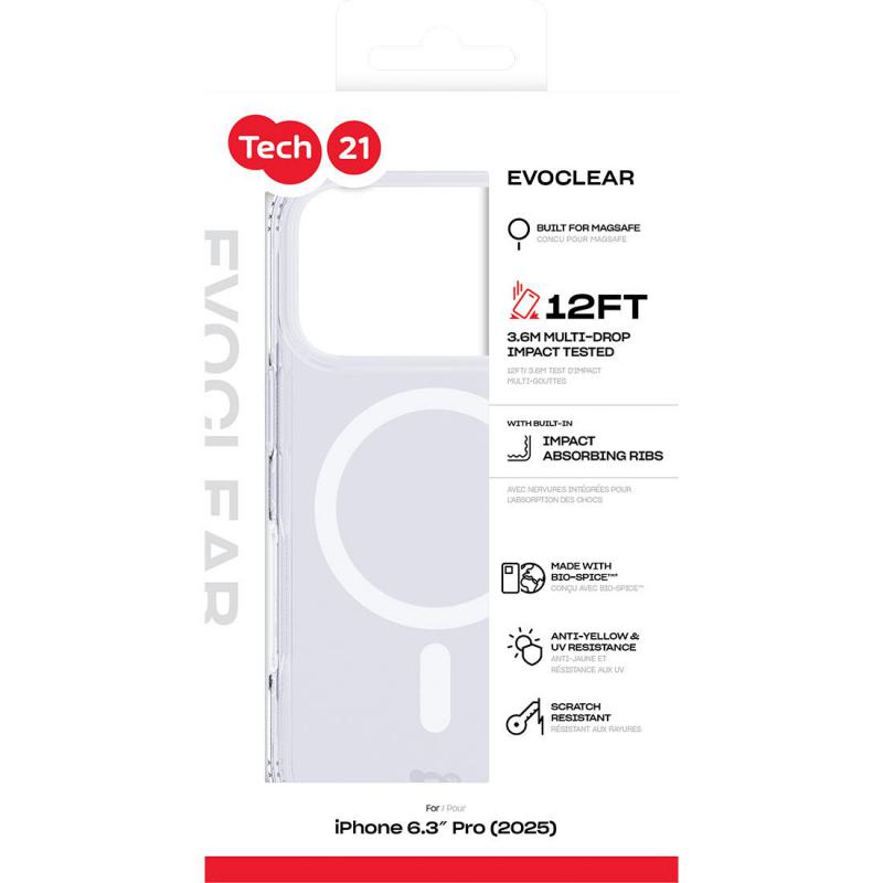 Tech21 EvoClear with MagSafe Back Cover Mobile Case with MagSafe, for iPhone 17 Pro, Clear — 3