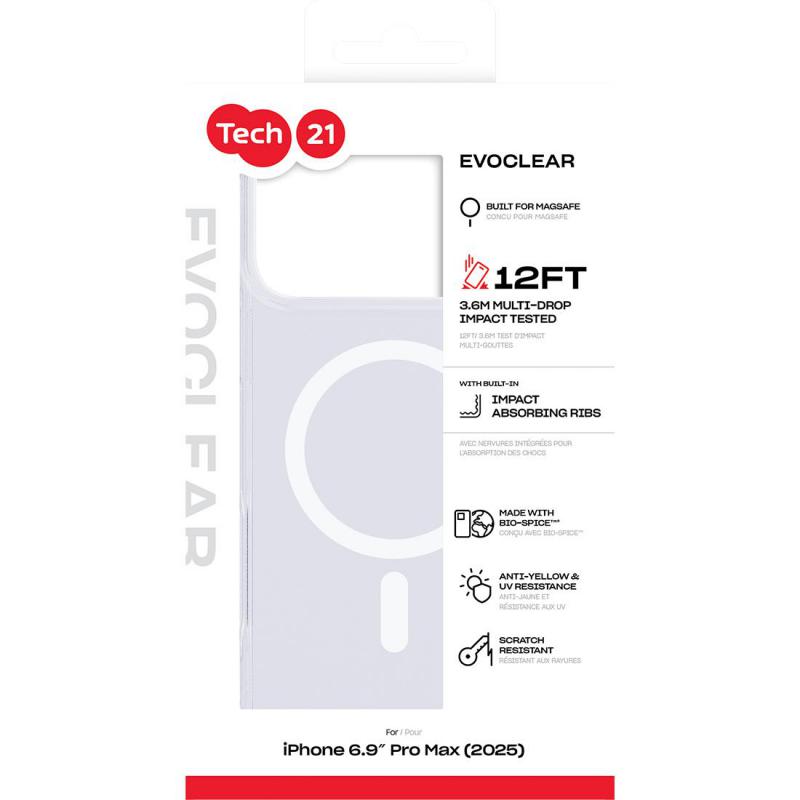 Tech21 EvoClear with MagSafe Back Cover Mobile Case with MagSafe, for iPhone 17 Pro Max, Clear — 3
