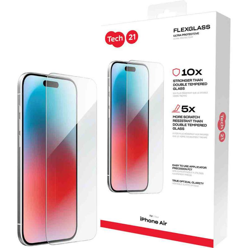 Tech21 FlexGlass Ultra Smartphone Screen Protector, for iPhone Air, Tempered Glass, Clear