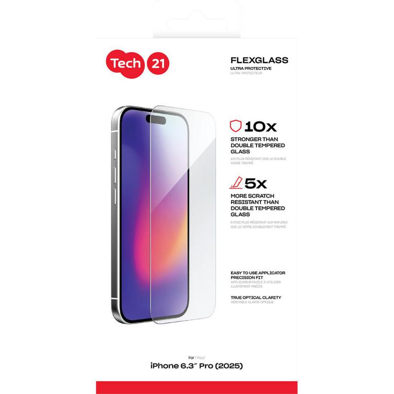 Tech21 FlexGlass Ultra Smartphone Screen Protector, for iPhone 17 Pro, Tempered Glass, Clear — 2