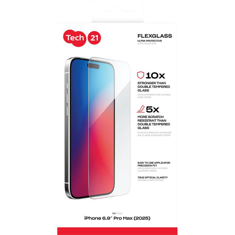 Tech21 FlexGlass Ultra Smartphone Screen Protector, for iPhone 17 Pro Max, Tempered Glass, Clear — 2