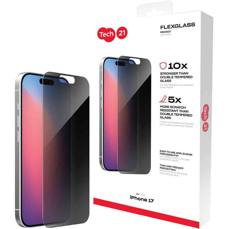 Tech21 FlexGlass Smartphone Screen Protector, for iPhone 17, Tempered Glass, Privacy