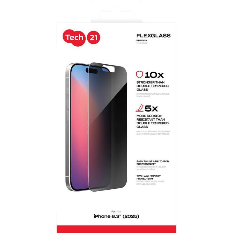 Tech21 FlexGlass Smartphone Screen Protector, for iPhone 17, Tempered Glass, Privacy — 2