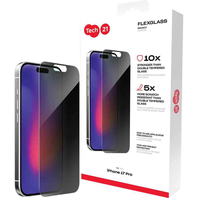 Tech21 FlexGlass Smartphone Screen Protector, for iPhone 17 Pro, Tempered Glass, Privacy