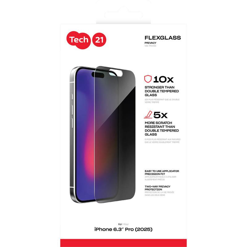 Tech21 FlexGlass Smartphone Screen Protector, for iPhone 17 Pro, Tempered Glass, Privacy — 2