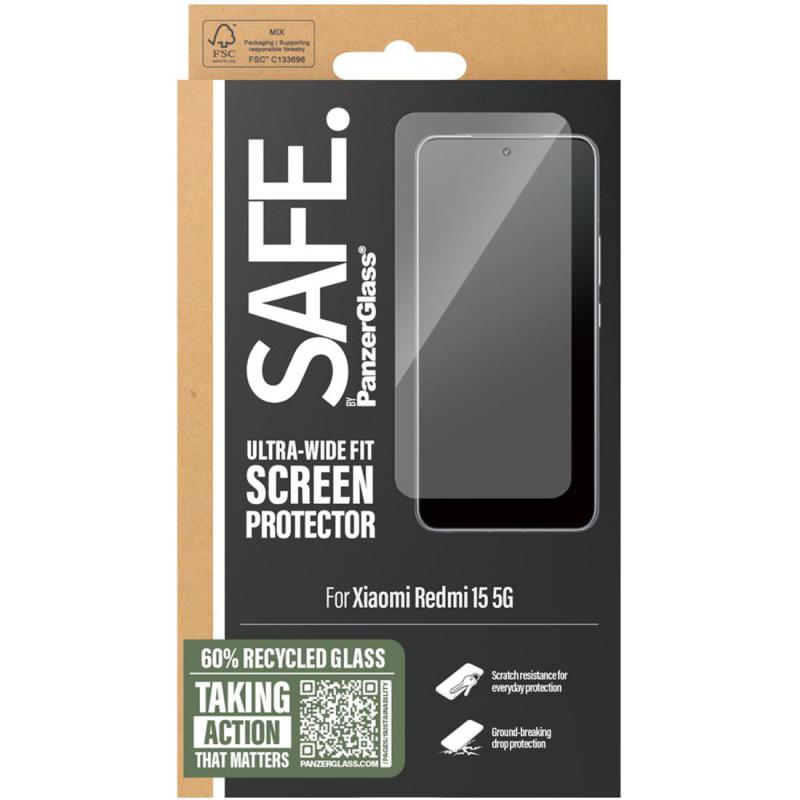 PanzerGlass SAFE Case Friendly Smartphone Screen Protector, for Xiaomi Redmi 15 5G, Tempered Glass, Edge-to-Edge, Black — 2