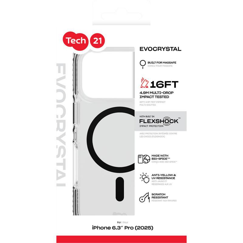 Tech21 EvoCrystal with MagSafe Back Cover Mobile Case with MagSafe, for iPhone 17 Pro, Clear/Black — 3