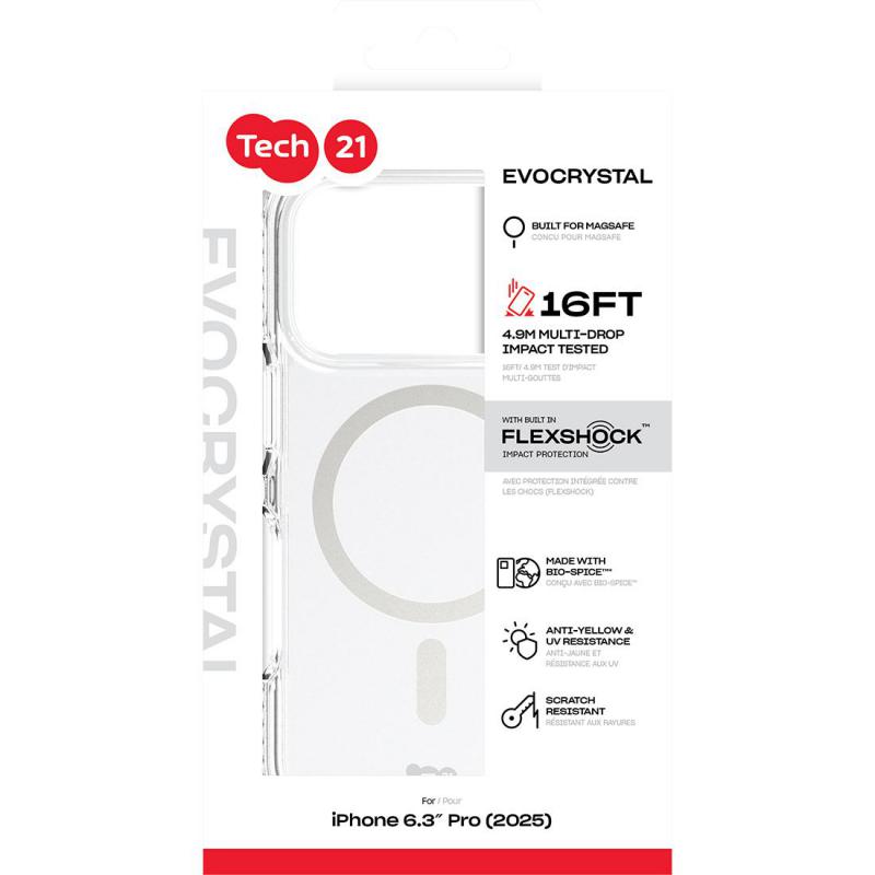 Tech21 EvoCrystal with MagSafe Back Cover Mobile Case with MagSafe, for iPhone 17 Pro, Clear/Metalic Silver — 3