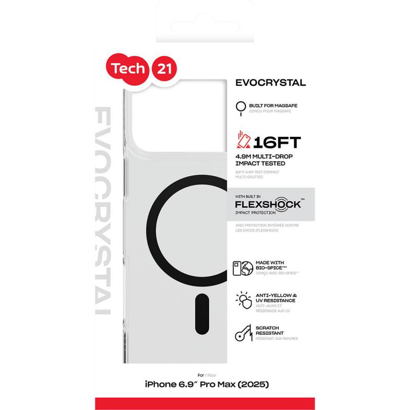 Tech21 EvoCrystal with MagSafe Back Cover Mobile Case with MagSafe, for iPhone 17 Pro Max, Clear/Black — 3