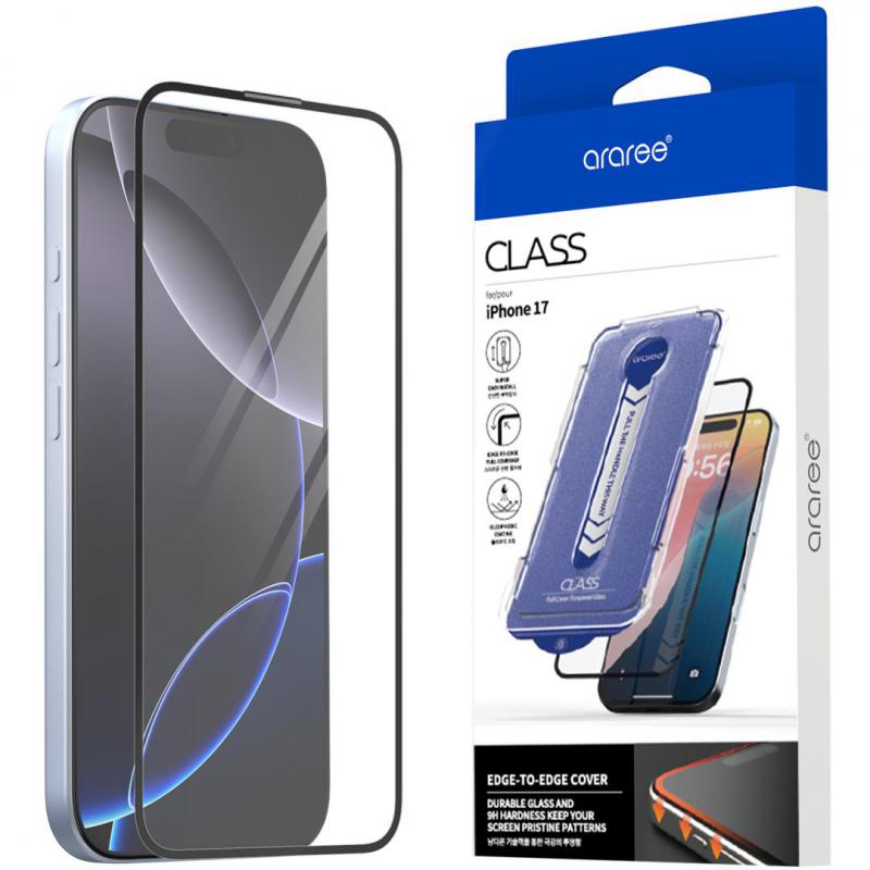 Araree CLASS Full Cover Temepered Glass Smartphone Screen Protector, for iPhone 17, Edge-to-Edge, Full Cover