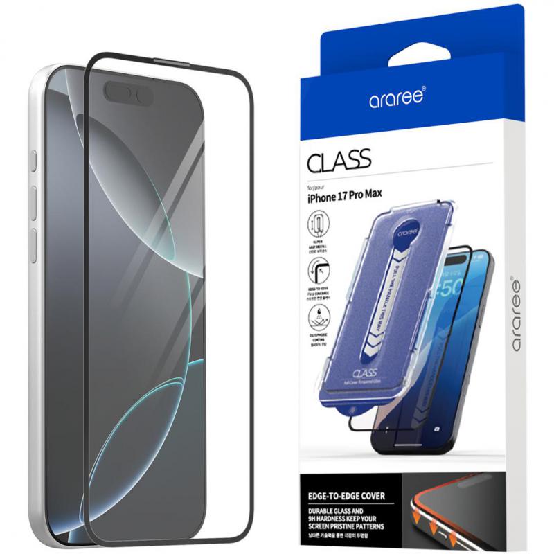Araree CLASS Full Cover Temepered Glass Smartphone Screen Protector, for iPhone 17 Pro Max, Edge-to-Edge, Full Cover