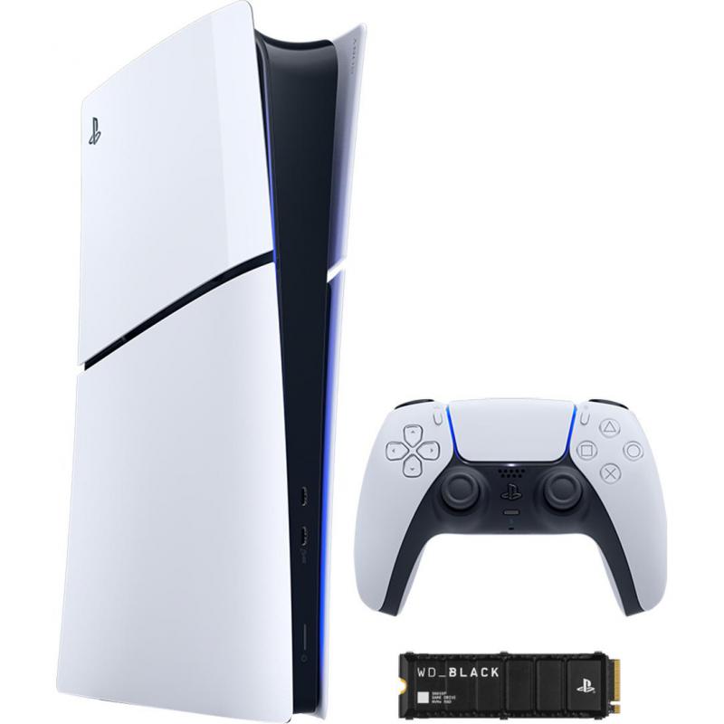 Sony PlayStation 5 Slim Console Digital Edition, 1 TB, Bundle with WD Black 2 TB, White