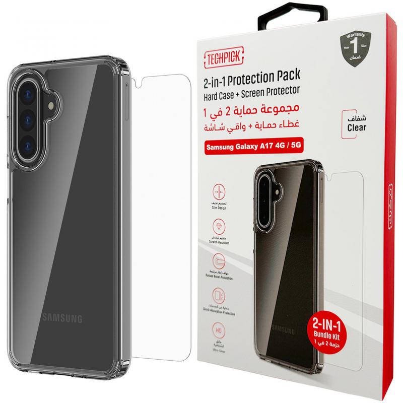 Techpick Clear Case + Tempered Glass Smartphone Case Bundle, for Samsung Galaxy A17 4G/Galaxy A17 5G, Clear